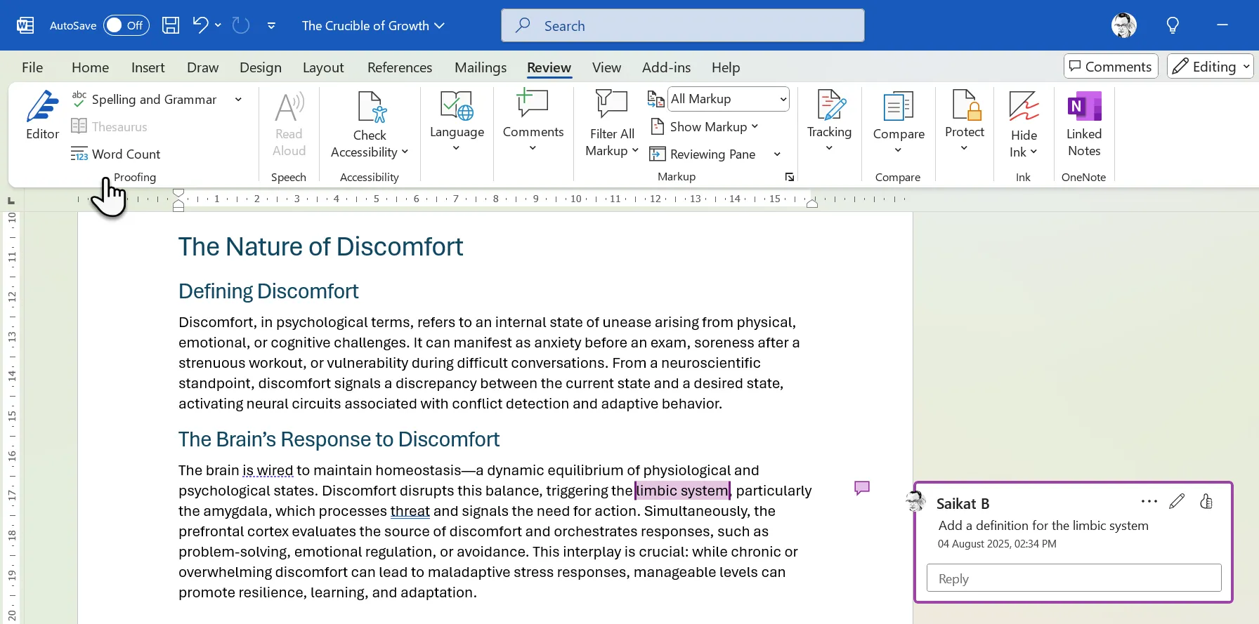 علامة تبويب المراجعة في Microsoft Word