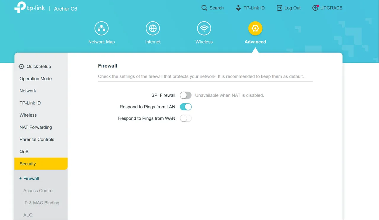 إعدادات جدار الحماية لجهاز توجيه TP-Link