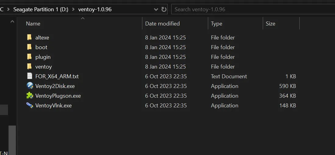 تشغيل Ventoy2Disk من المجلد المستخرج
