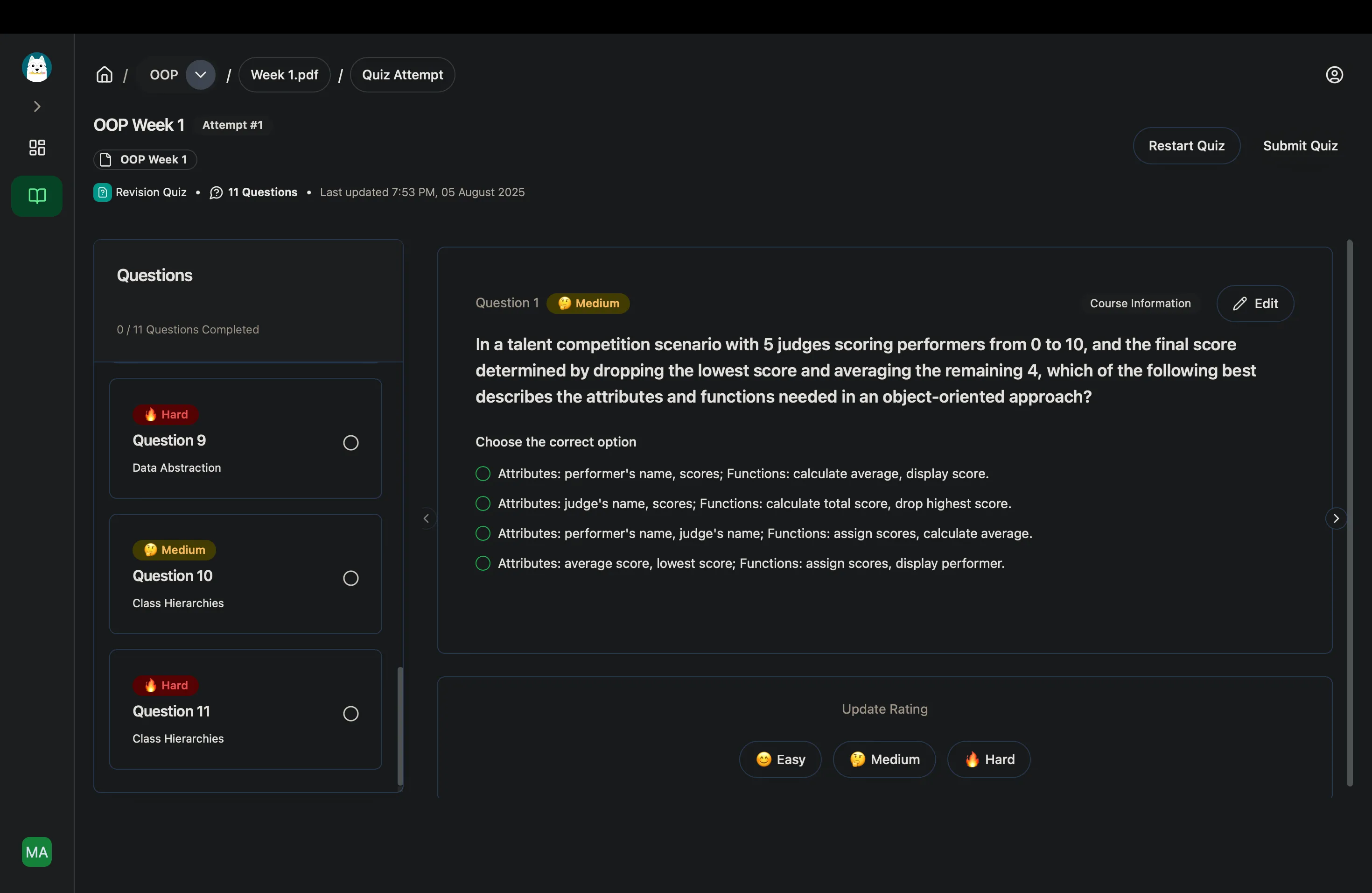 Study Anything quiz about OOP