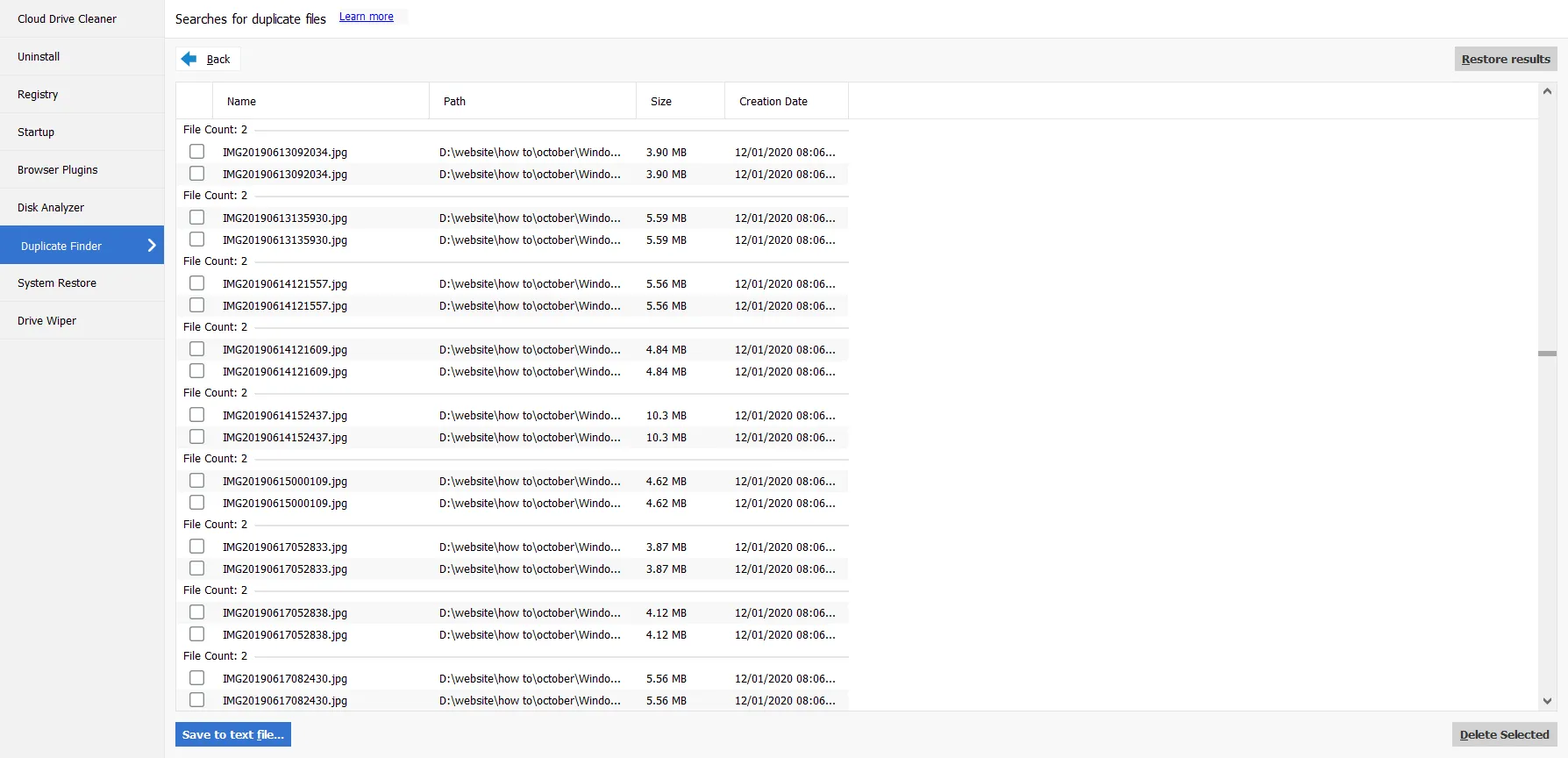 Searching for duplicate files in Windows with CCleaner