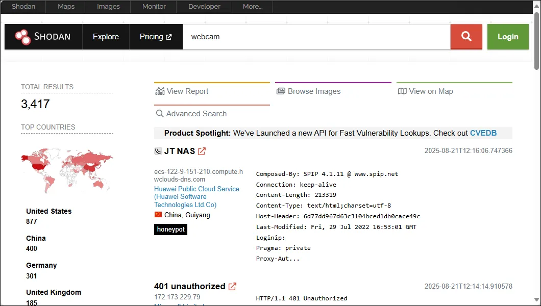 Shodan web page