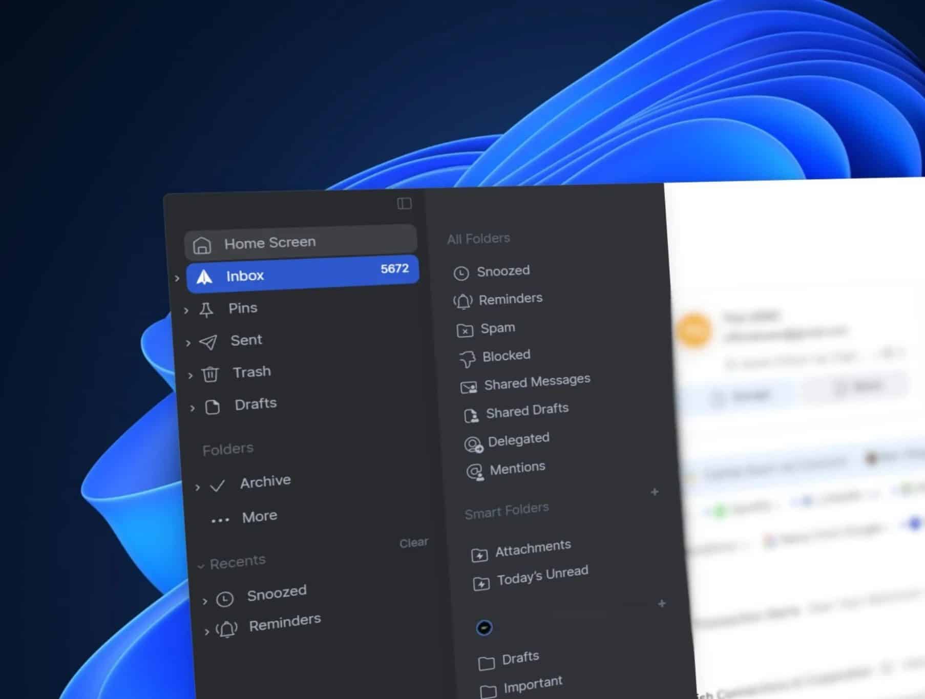 تطبيق Spark Mail في نظام Windows 11.