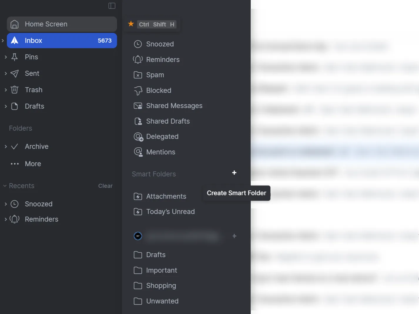Spark Mail sidebar showing various email folders.