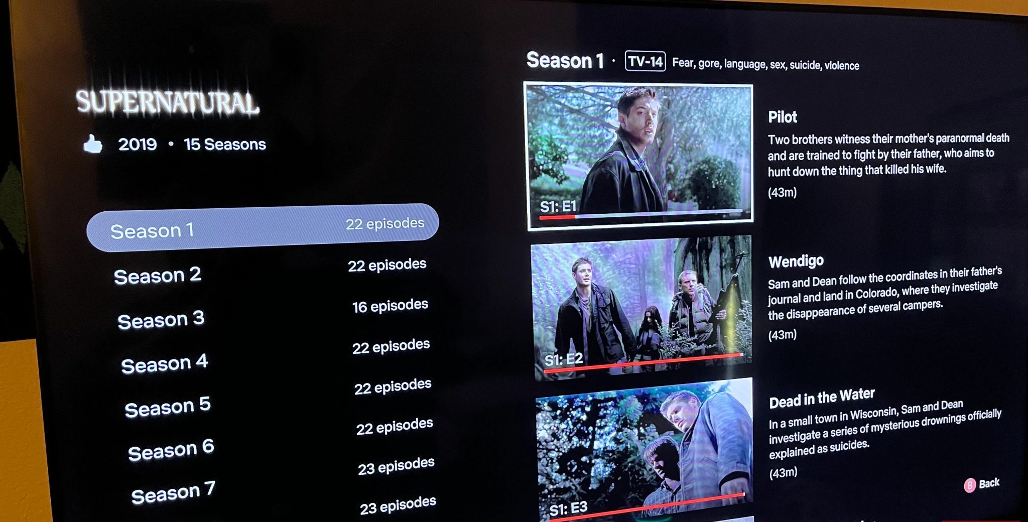 صورة لقائمة المواسم الخاصة بمسلسل Supernatural على Netflix