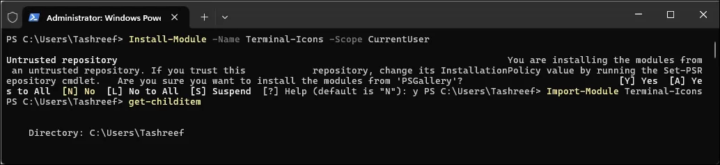 وحدة Terminal-Icons لـ powershell