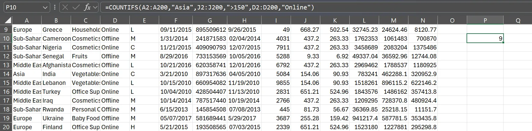 The COUNTIFS function in Excel