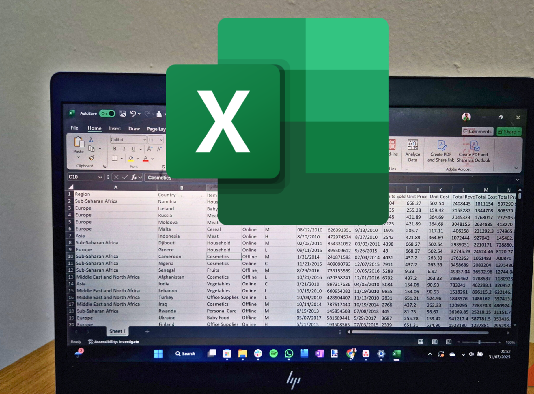 شعار Excel على جدول بيانات