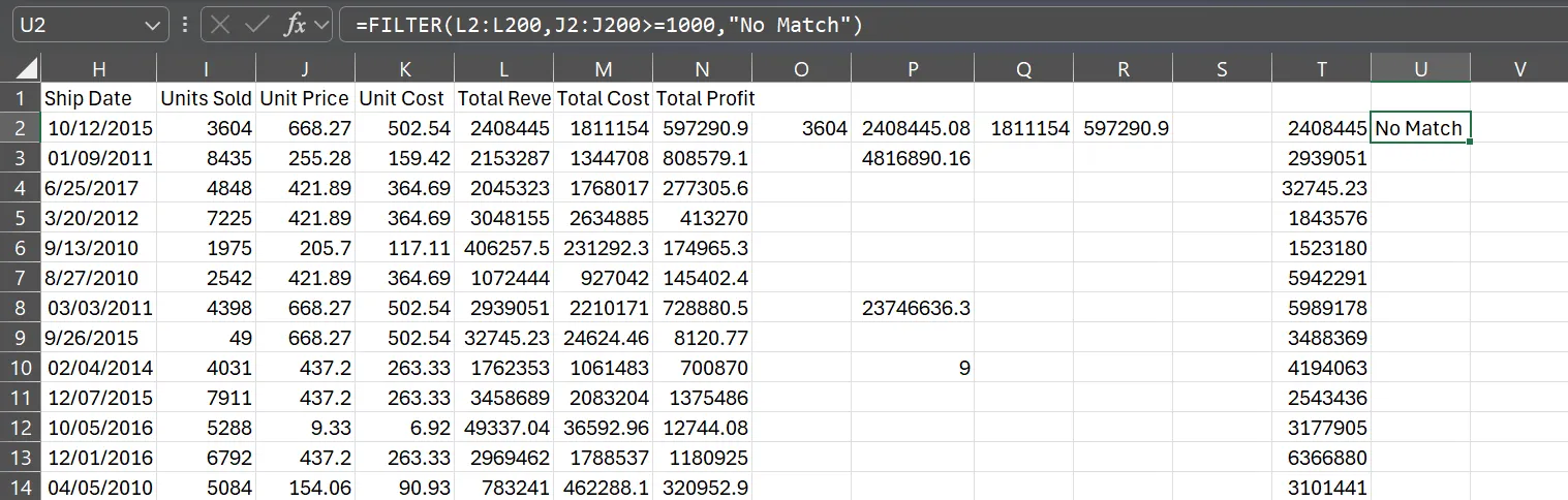 الدالة FILTERS في Excel تعرض رسالة مخصصة بدلاً من الخطأ