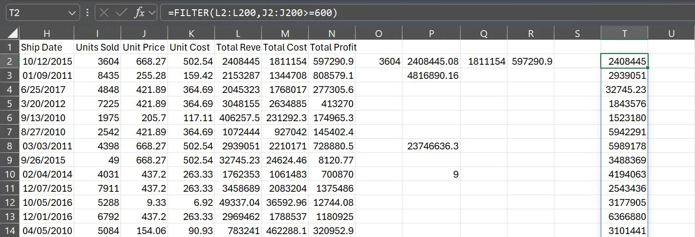 الدالة FILTERS في Excel