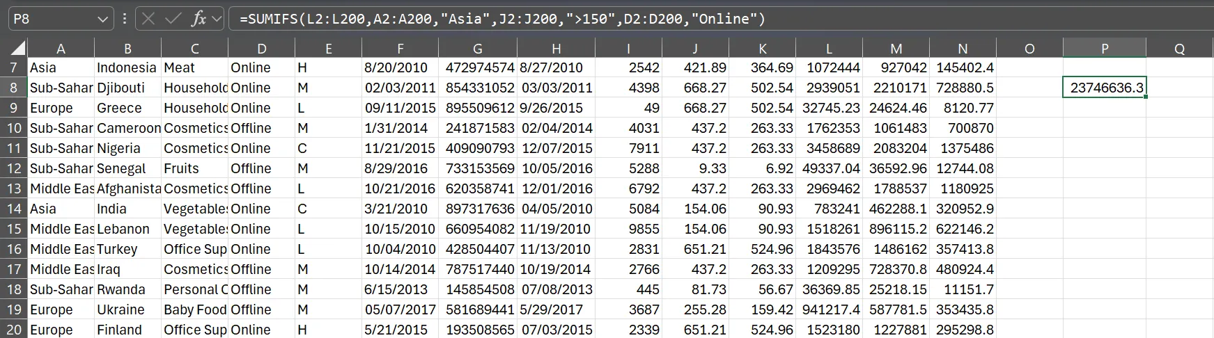 The SUMIFS function in Excel