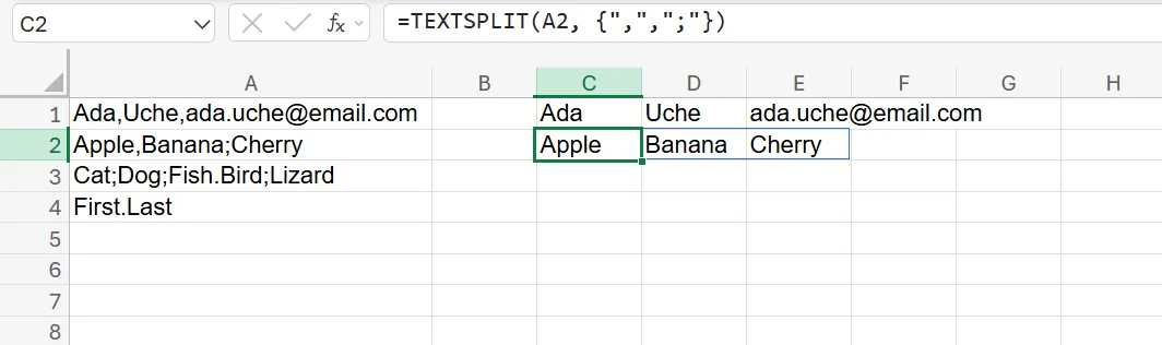 The TEXTSPLIT Function in Excel with multiple delimiters