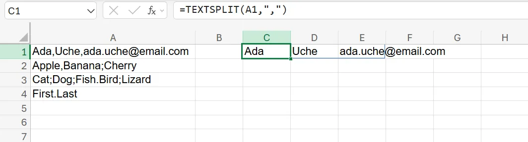 The TEXTSPLIT Function in Excel