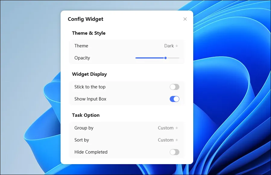 إعدادات أداة مهام TickTick لسطح المكتب