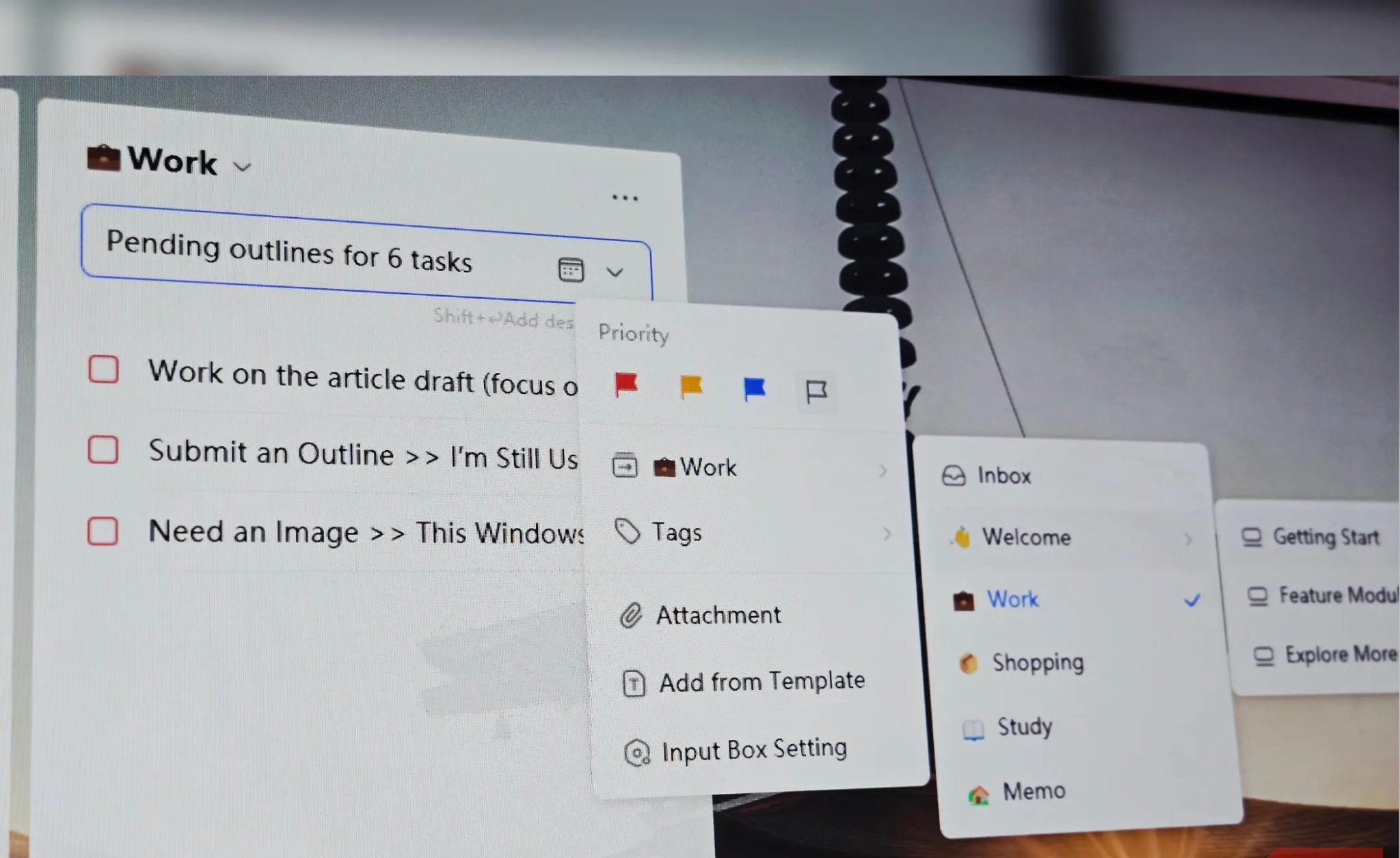 أداة TickTick لسطح المكتب على شاشة
