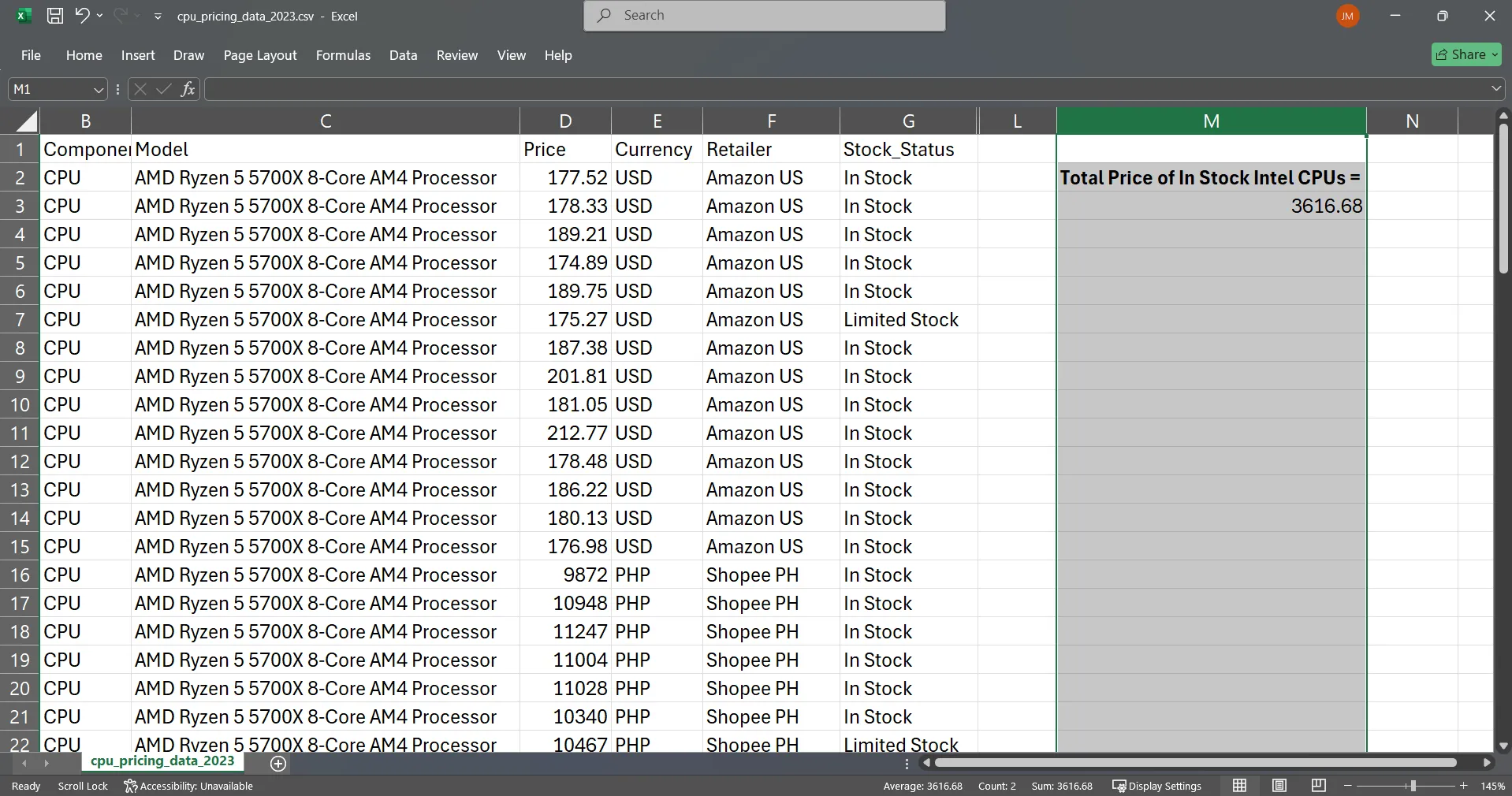 Summing total Intel CPU stock price