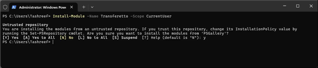 Transferetto powershell module
