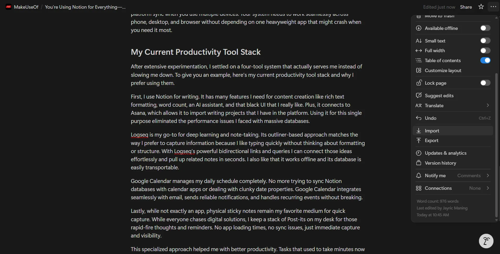 أنا أستخدم Notion للكتابة