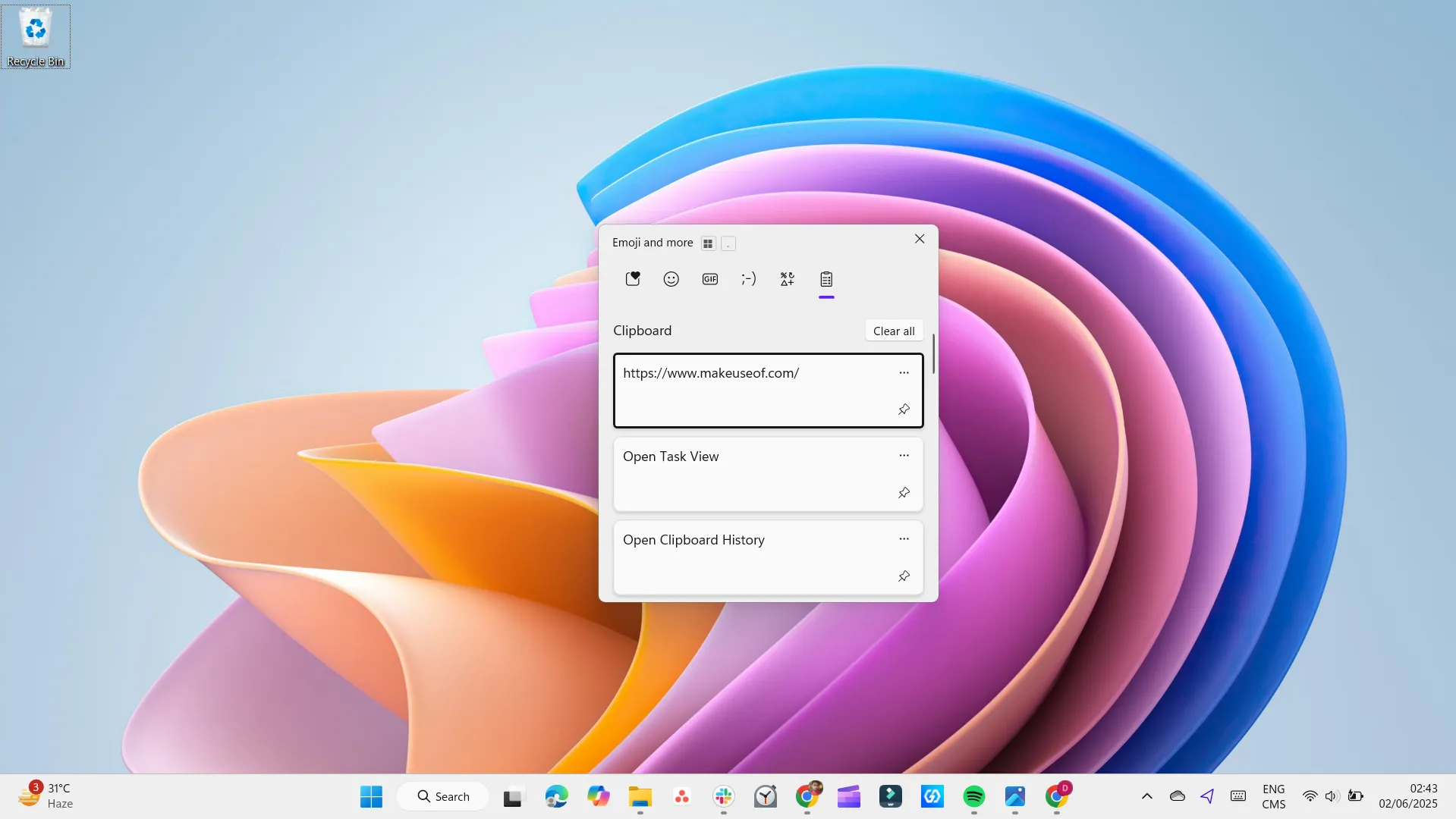 Using the Clipboard History tool on a Windows PC