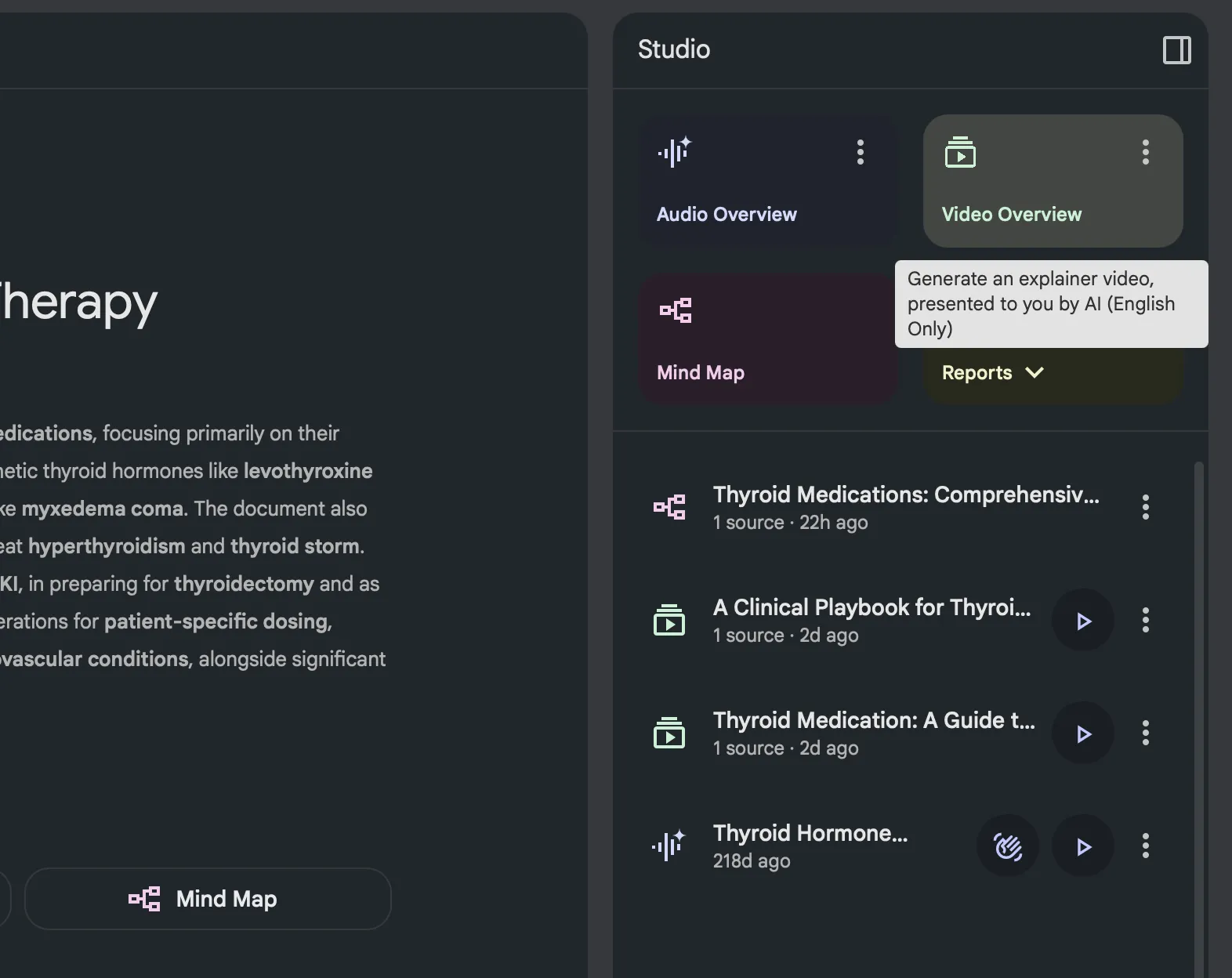 Video Overviews option in NotebookLM