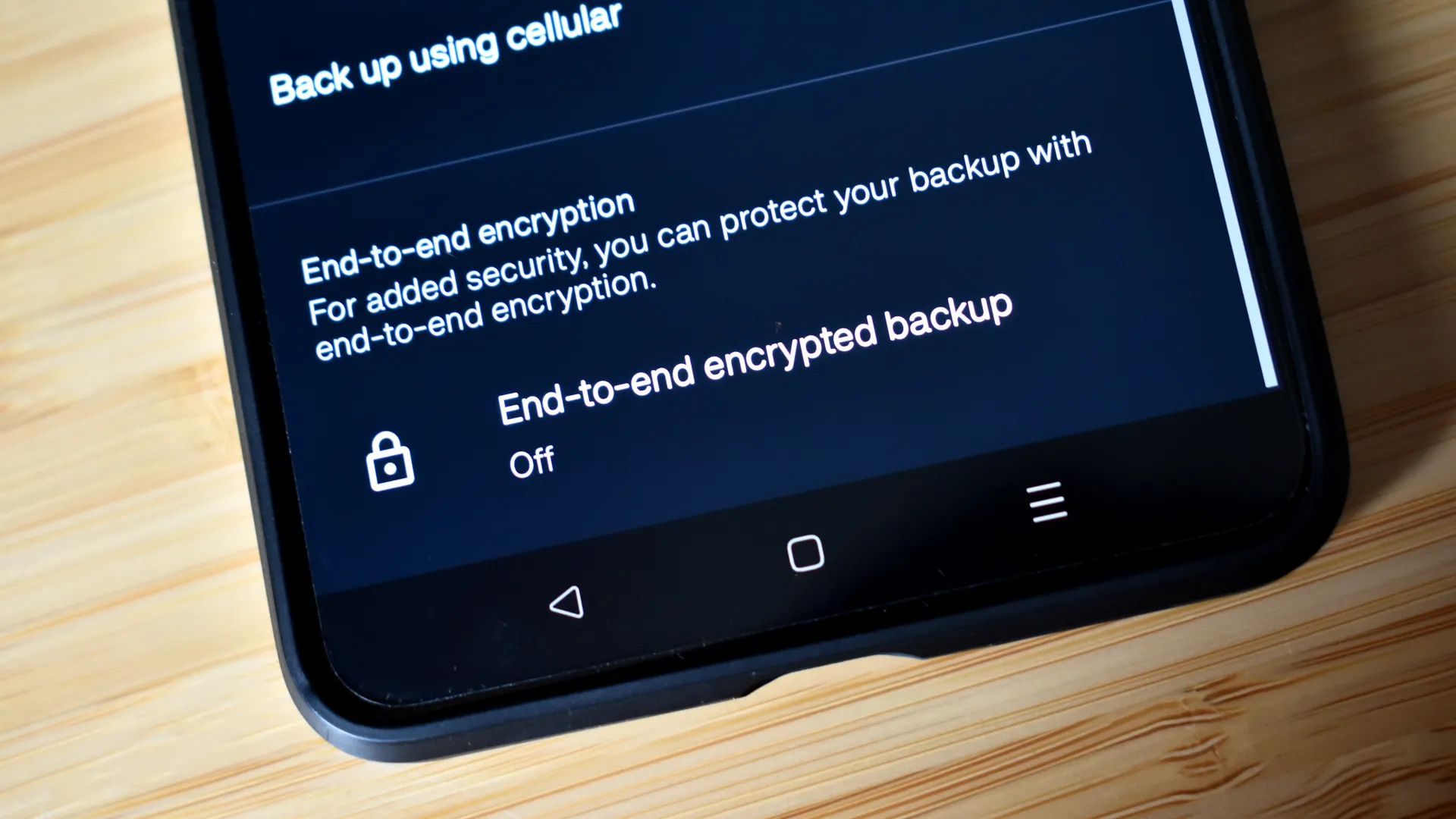 whatsapp encrypted backups setting.