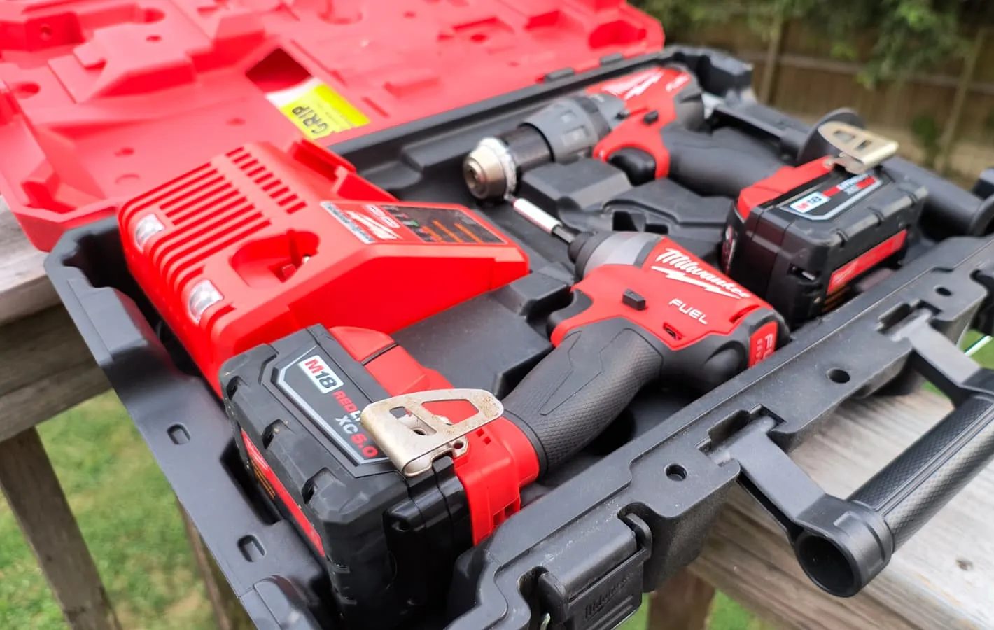 A drill and driver set in its case