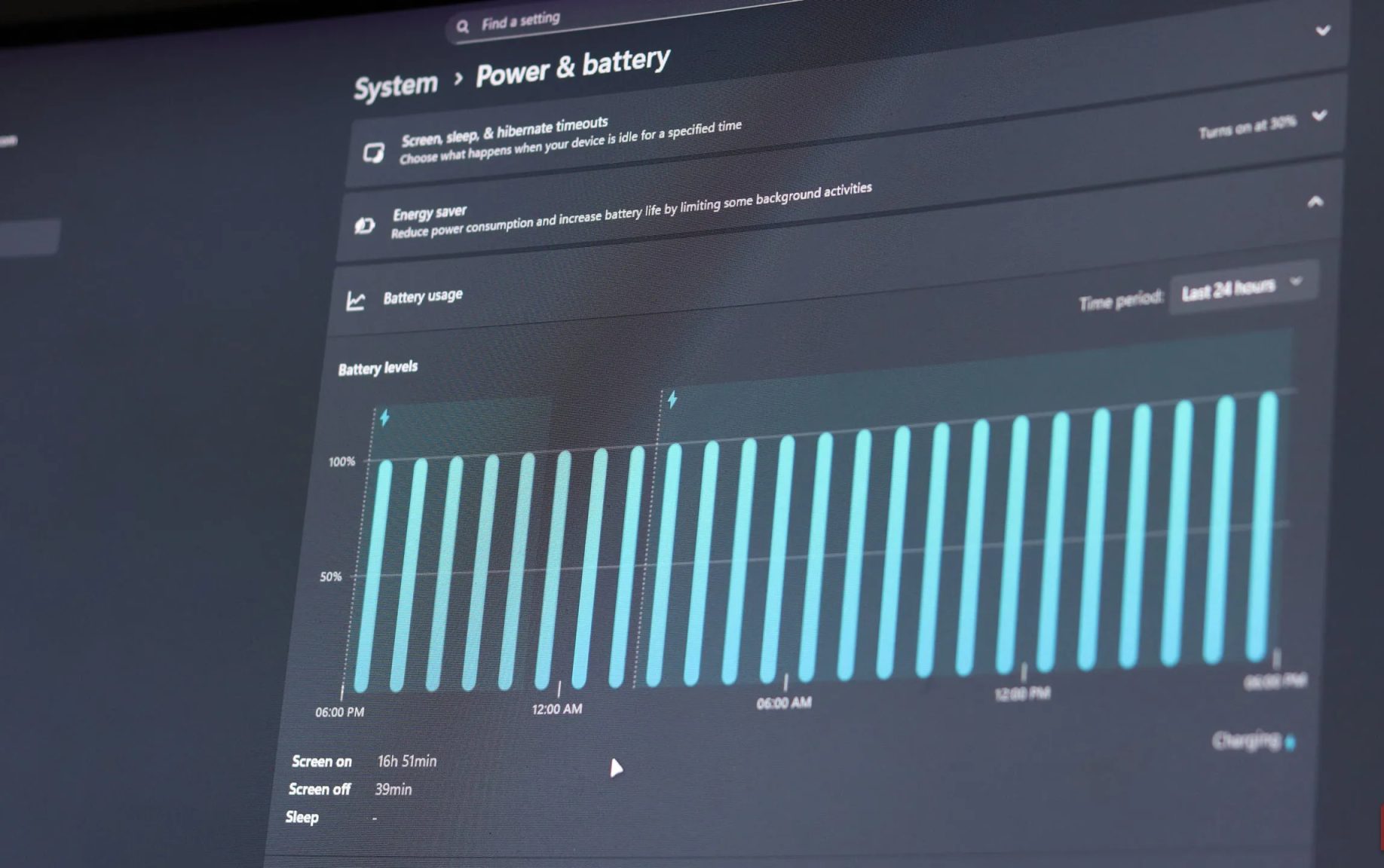 قائمة إعدادات الطاقة والبطارية في Windows 11