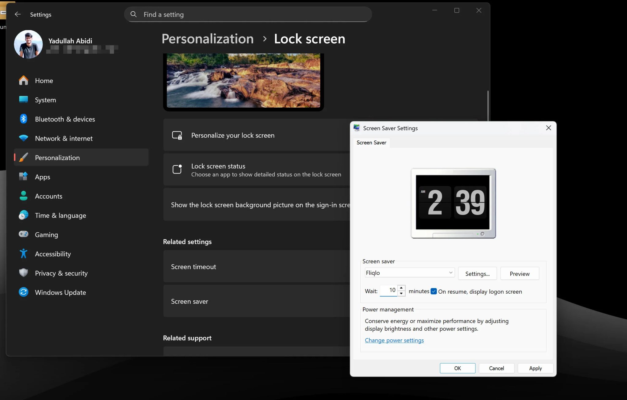 Screen Saver settings on Windows 11
