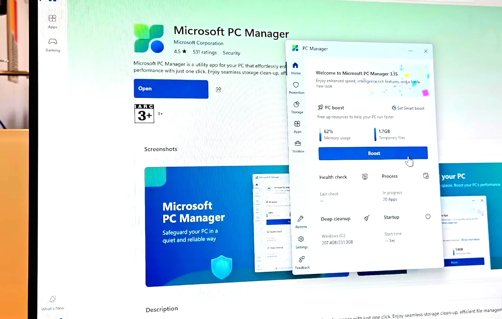 مدير الكمبيوتر الشخصي في Windows مع خيار تعزيز ذاكرة الوصول العشوائي.