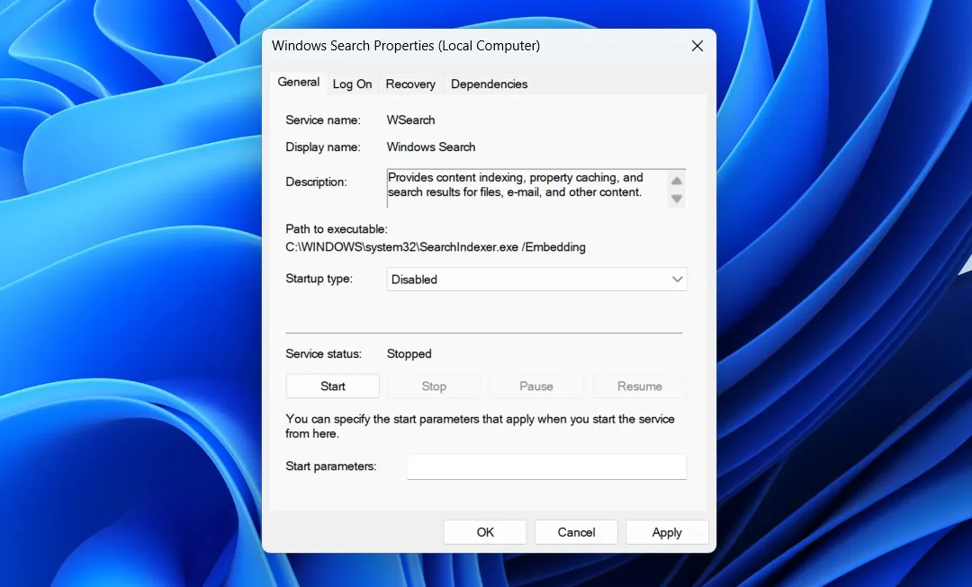 خصائص بحث Windows على سطح المكتب