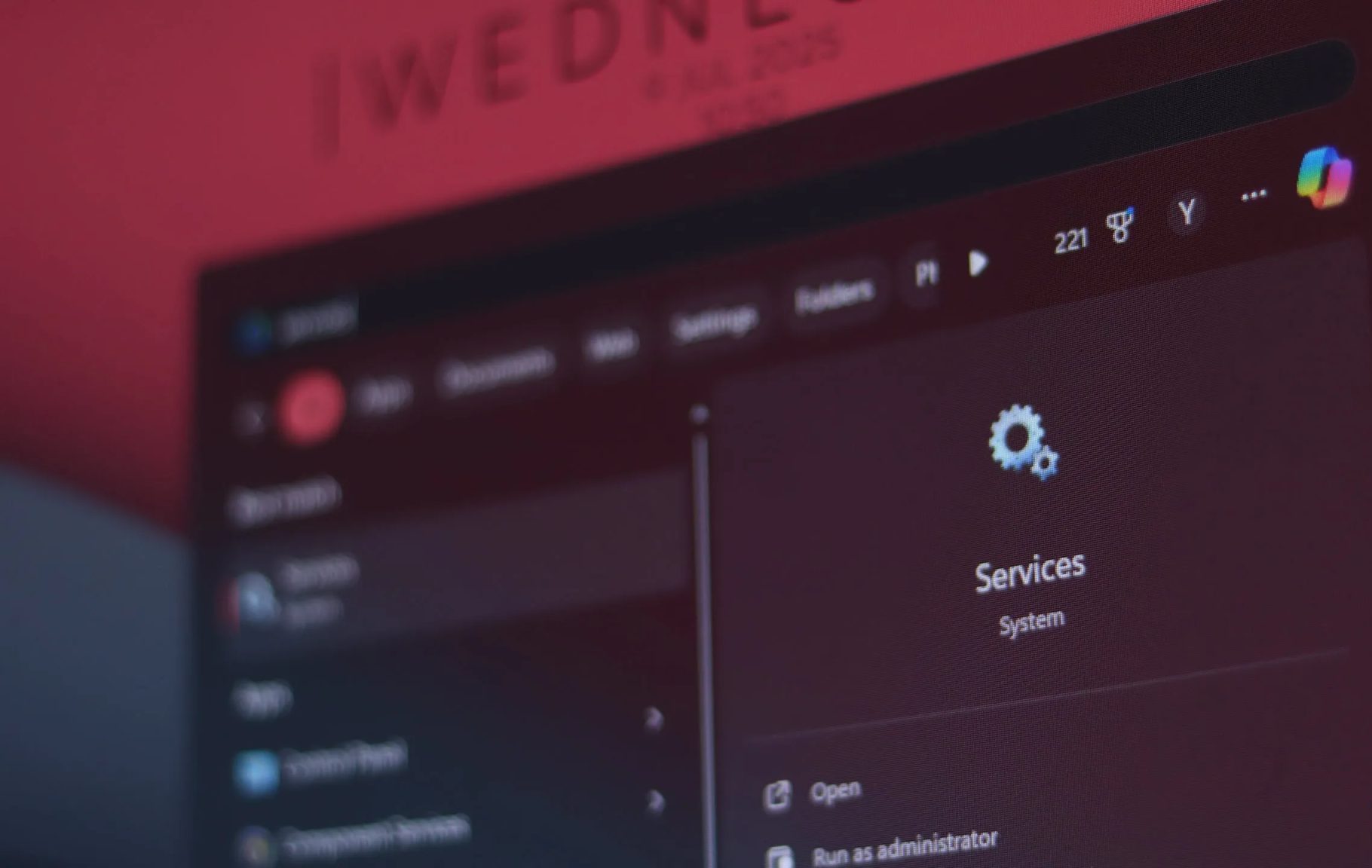 تطبيق خدمات Windows في قائمة ابدأ