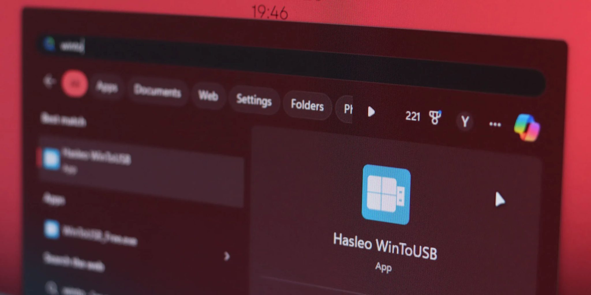 WinToUSB in Windows 11 Search