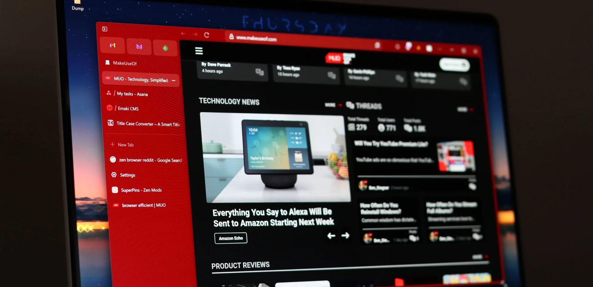 متصفح Zen مع فتح موقع MUO