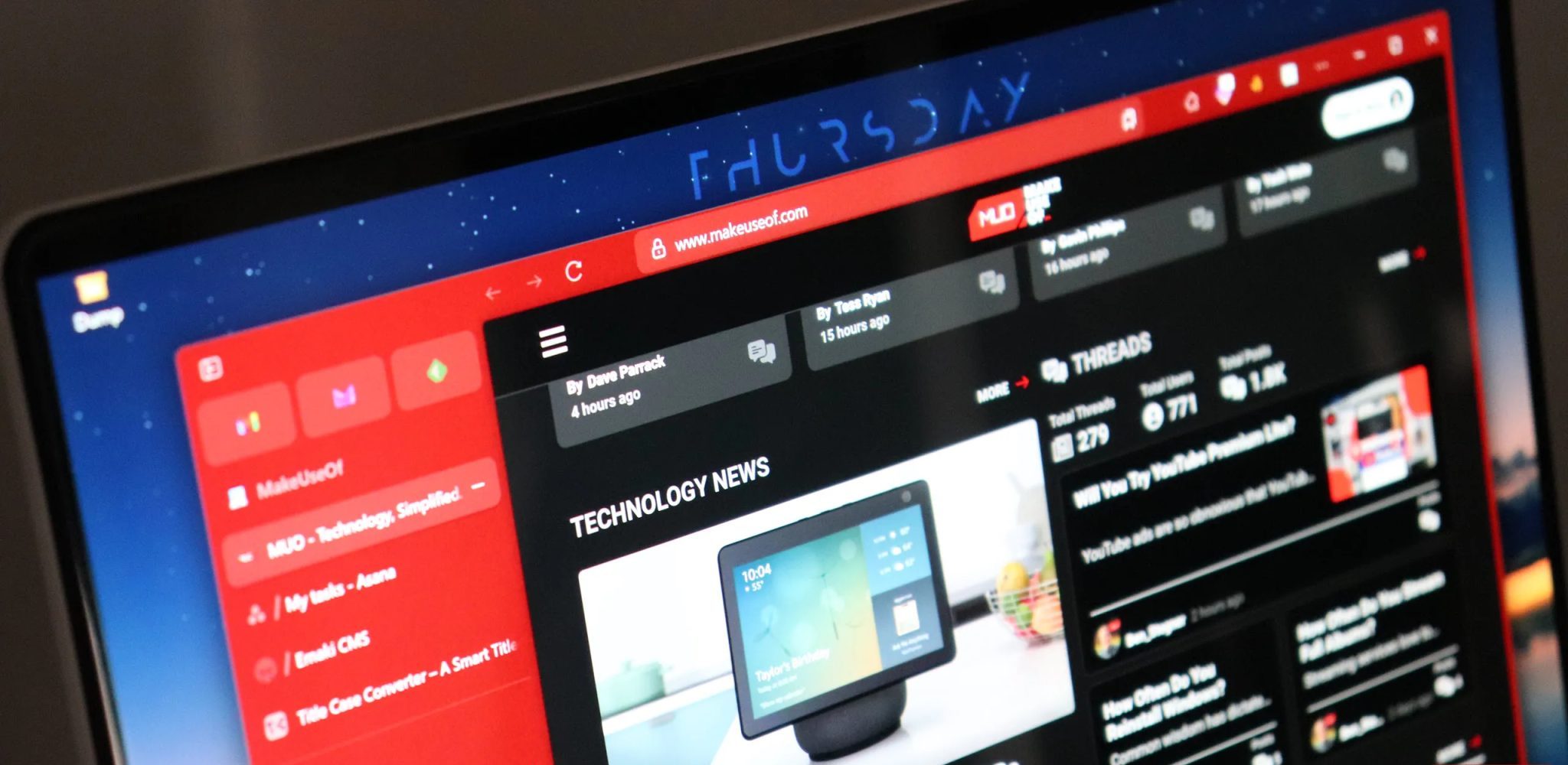 Zen browser with MUO website open