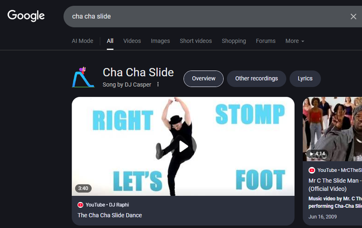 Cha Cha Slide Google Easter Egg