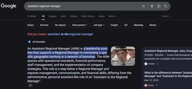 Assistant Regional Manager Google Easter Egg