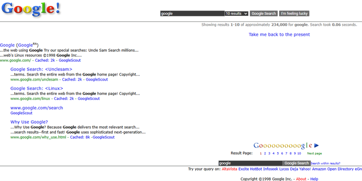 Google in 1998 Easter Egg