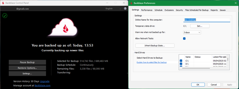 Backblaze على نظام التشغيل Windows
