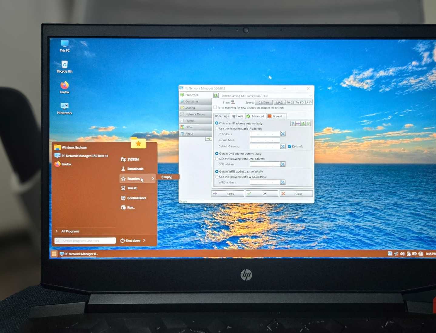 HP laptop running PhoenixPE
