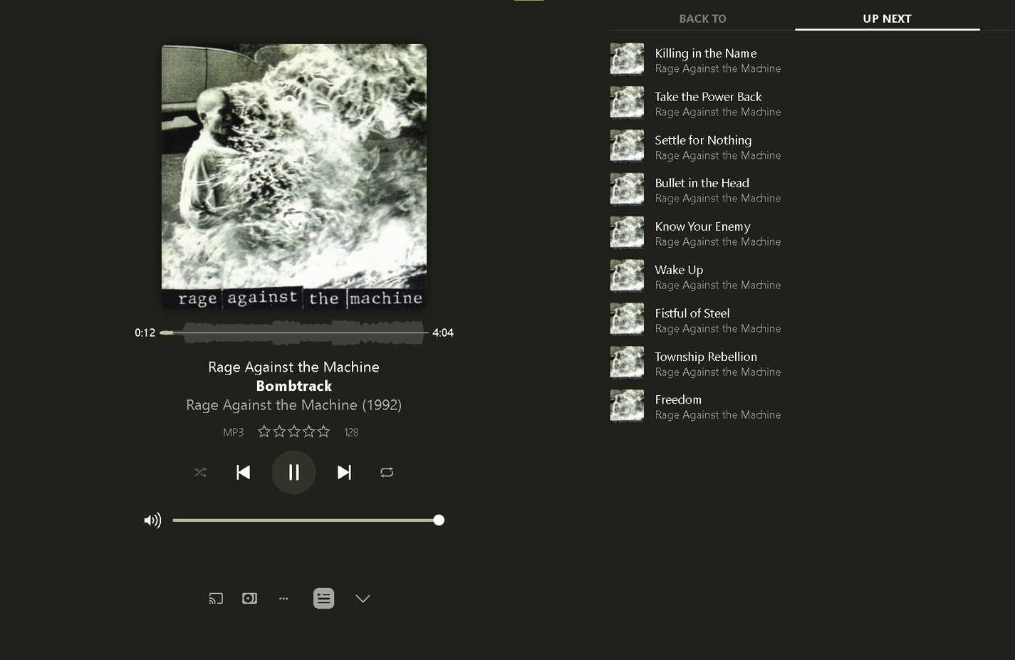 قائمة بمسارات فرقة Rage Against the Machine على Plexamp.