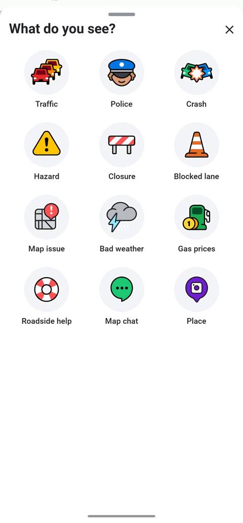 لقطة شاشة لتنبيهات يمكنك إرسالها للآخرين باستخدام Waze