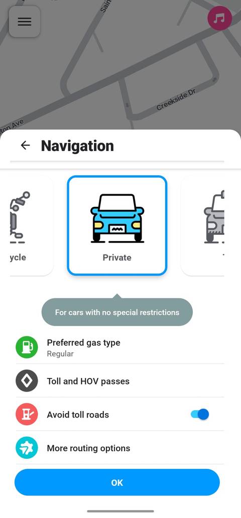 لقطة شاشة لإعدادات السيارة في Waze-1