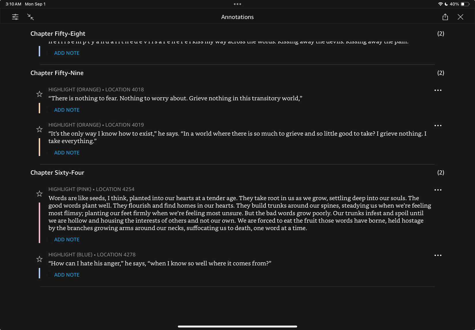 Annotations in the Kindle app