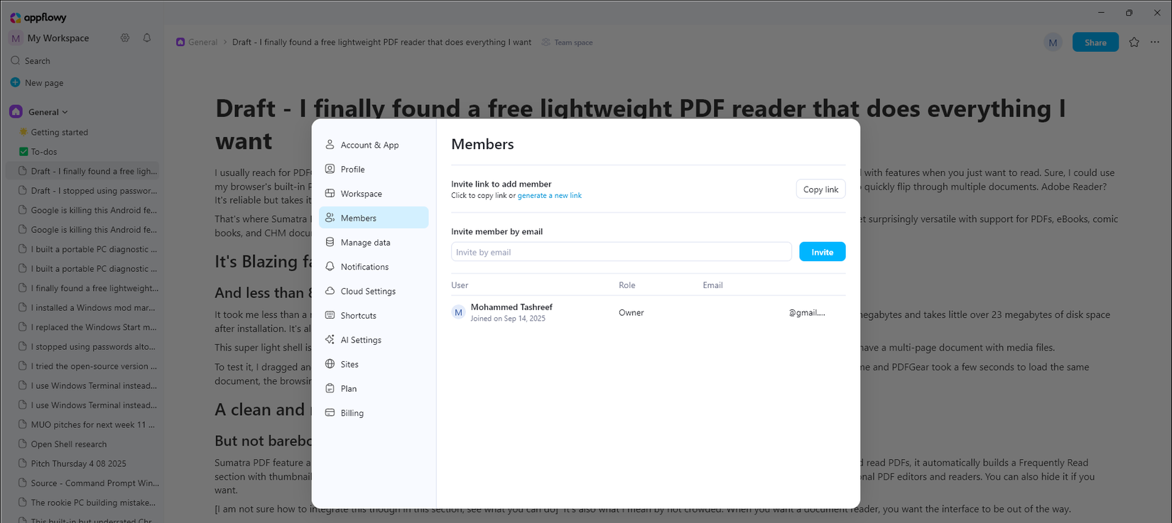 مساحة أعضاء AppFlowy