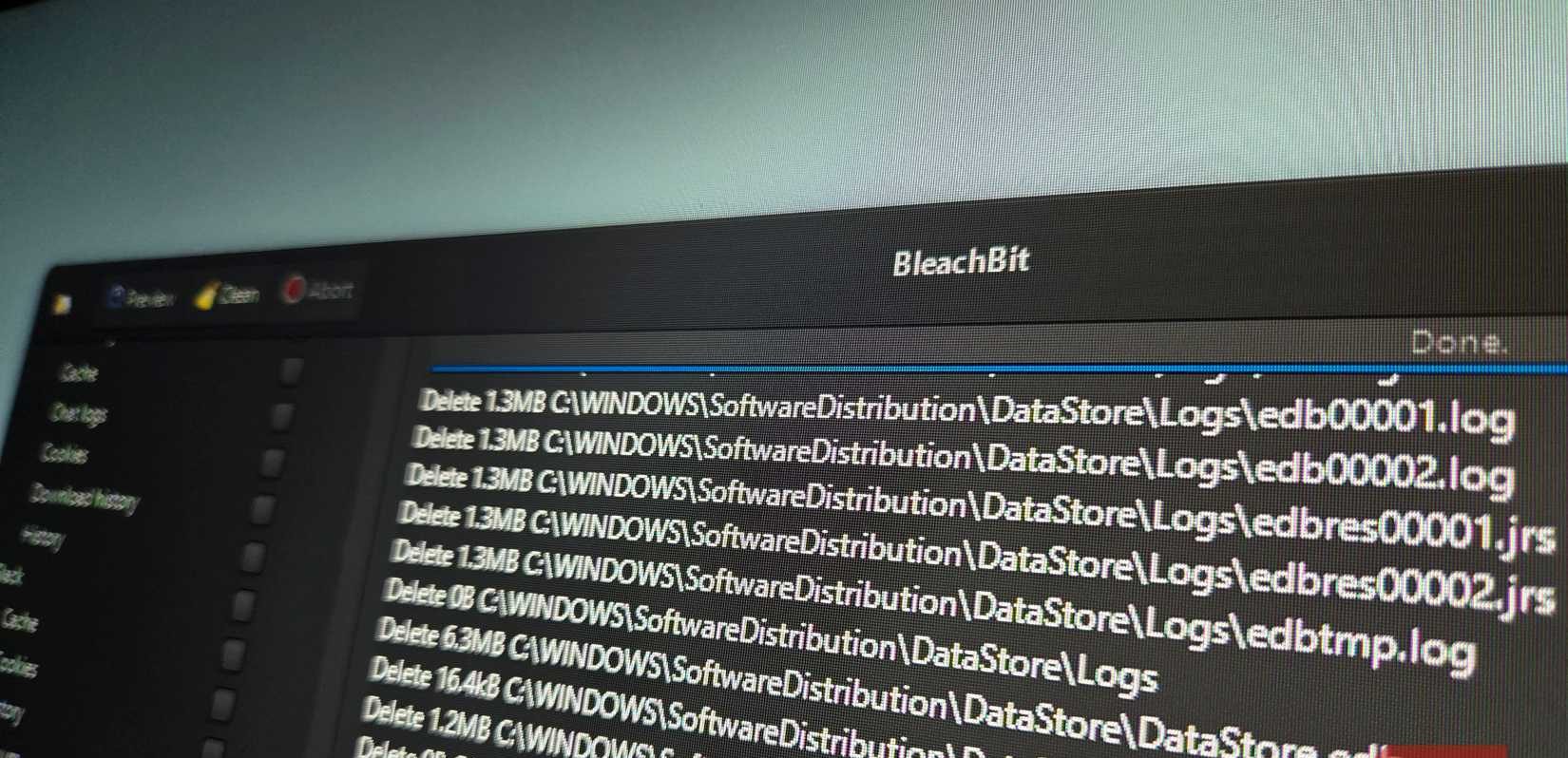 BleachBit app open on a monitor display 