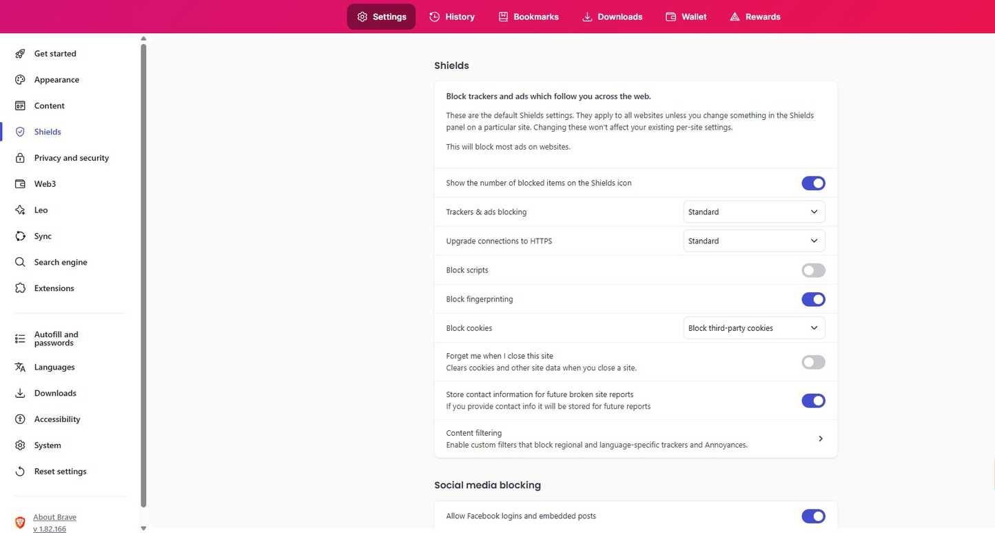 Brave browser shields settings