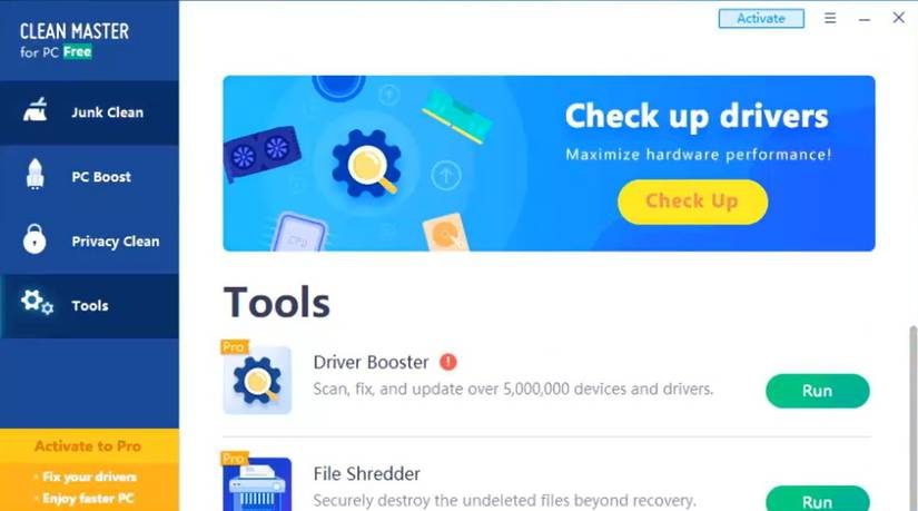 Clean Master for PC home menu