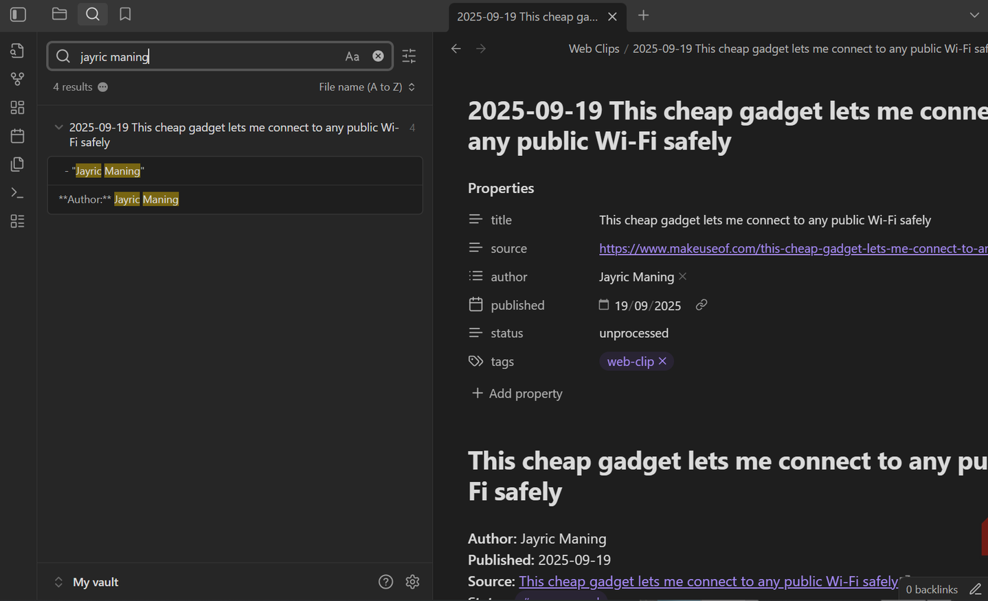 Searching unprocessed articles