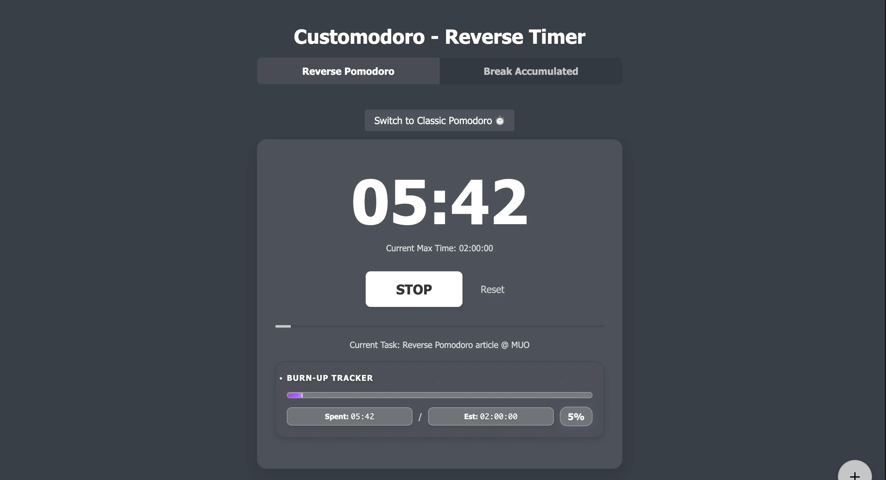 Customodoro's Reverse Pomodoro timer