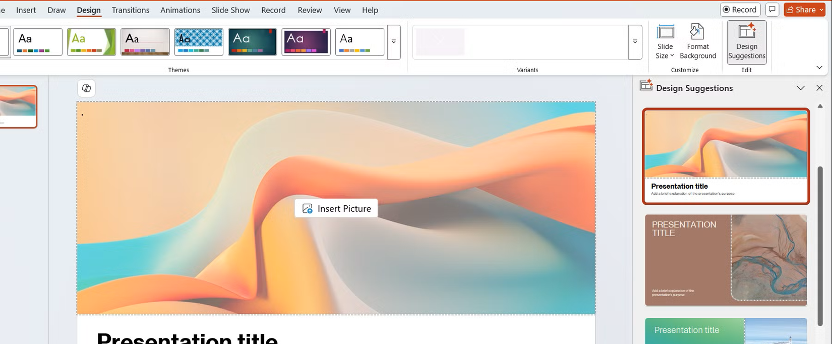 أفكار التصميم في PowerPoint